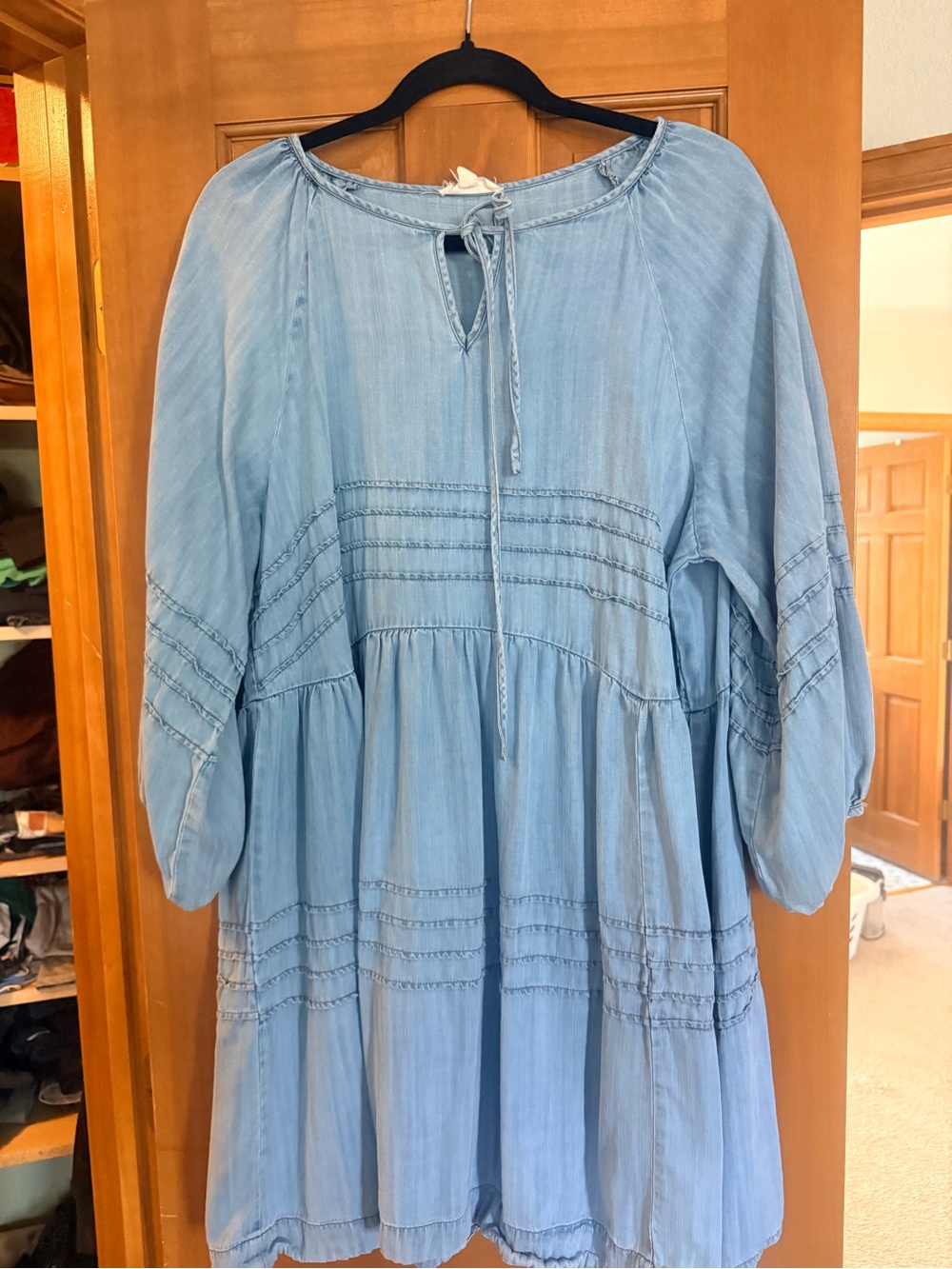 Light Blue Long Sleeve Peasant Dress